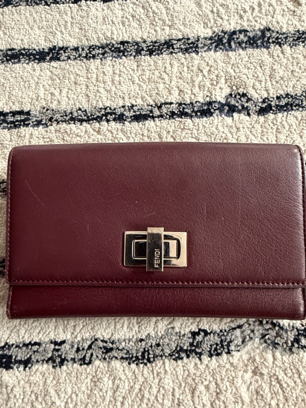 Gently used Fendi Burgundy Leather Peekaboo Trifold Wallet